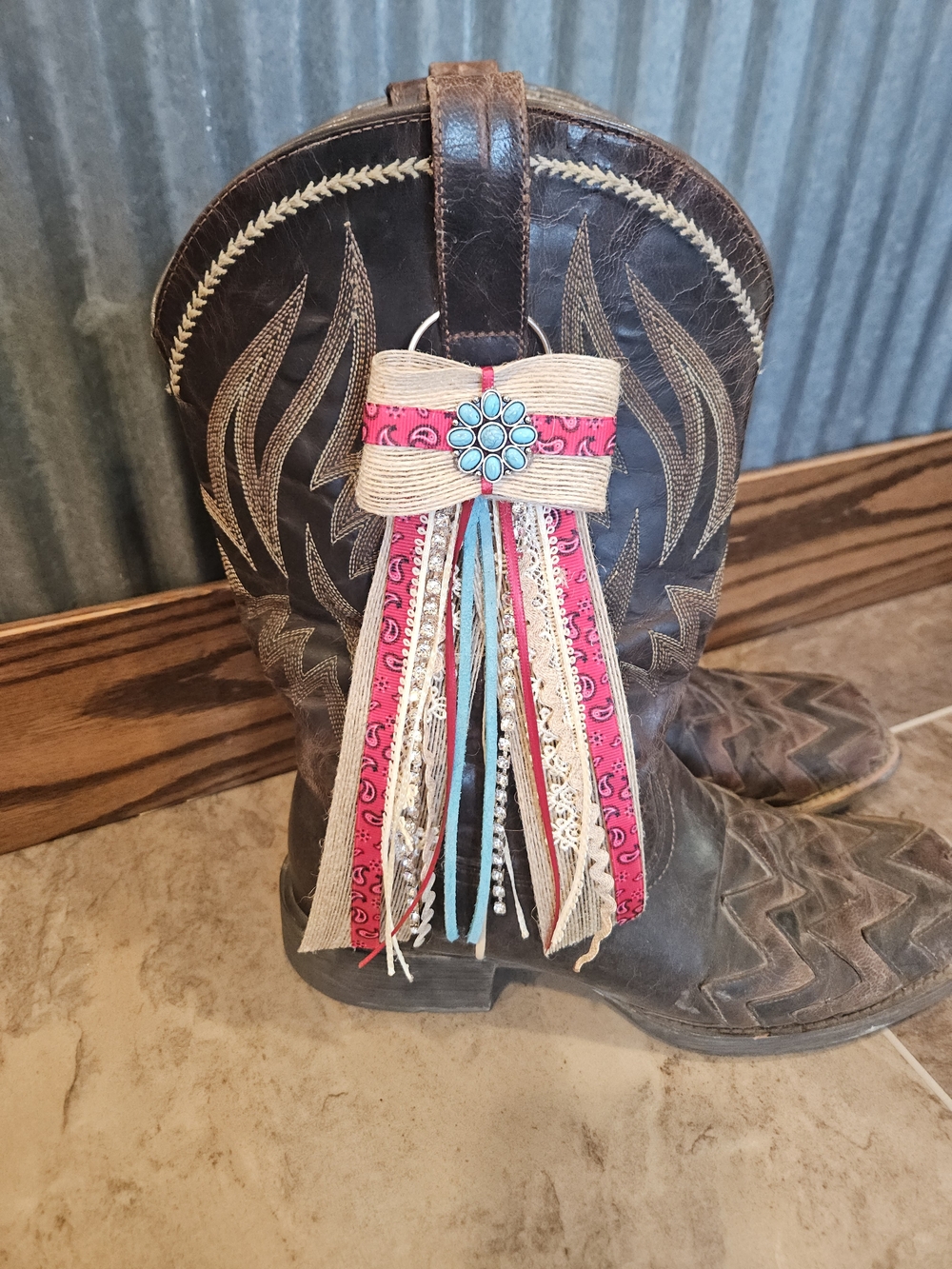 Handmade Red & Turquoise Boot Bow Accent
